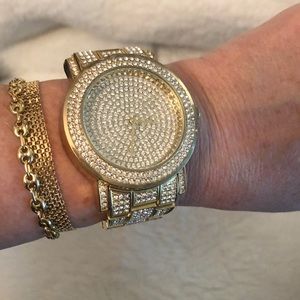 Gold tone bling watch in excellent preowned condition